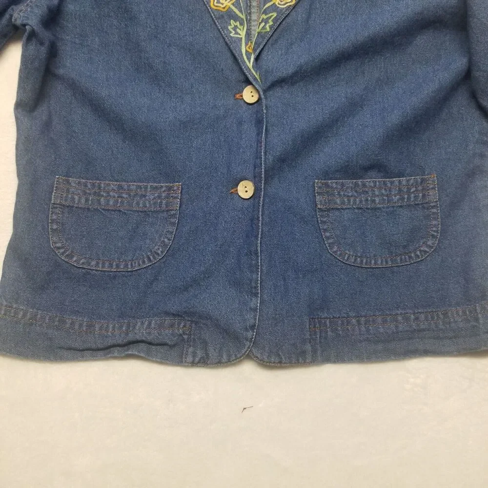 Norm Thompson Small Jacket Lightweight Denim Embroidered Bohemian Festival Boho